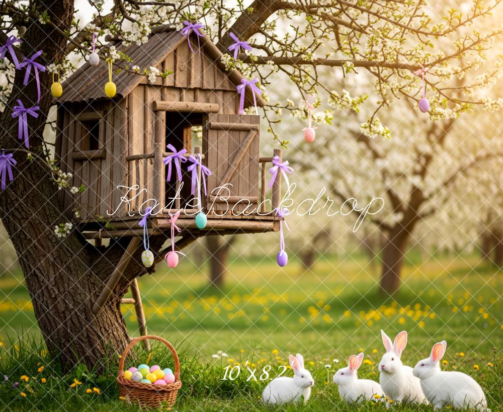 Kate Easter Bunny Treehouse Eggs Fleece Backdrop Designed by Patty Robert - Image 3