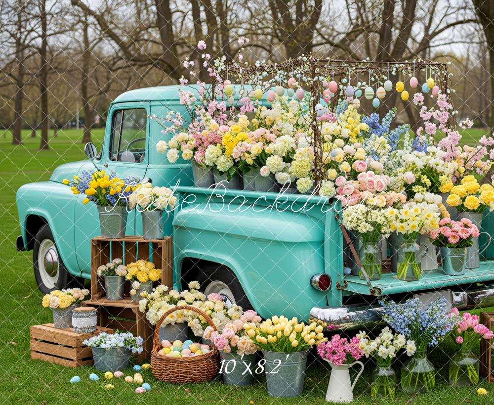 Kate Easter Bunny Truck Pastel Eggs Fleece Backdrop Designed by Patty Robert - Image 3