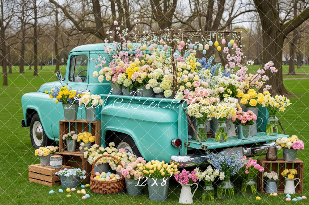 Kate Easter Bunny Truck Pastel Eggs Fleece Backdrop Designed by Patty Robert - Image 4