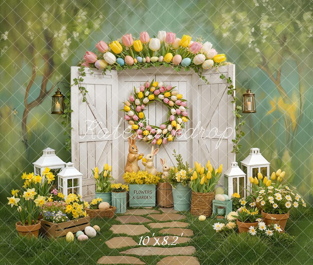 Kate Easter Bunny Tulip Eggs Garden Fleece Backdrop Designed by Chain Photography - Image 3