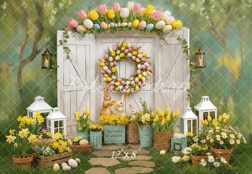 Kate Easter Bunny Tulip Eggs Garden Fleece Backdrop Designed by Chain Photography - Image 4