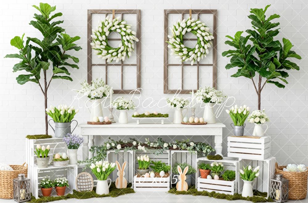 Kate Easter Bunny Tulip Wreath White Crates Fleece Backdrop Designed by Patty Robert - Image 2