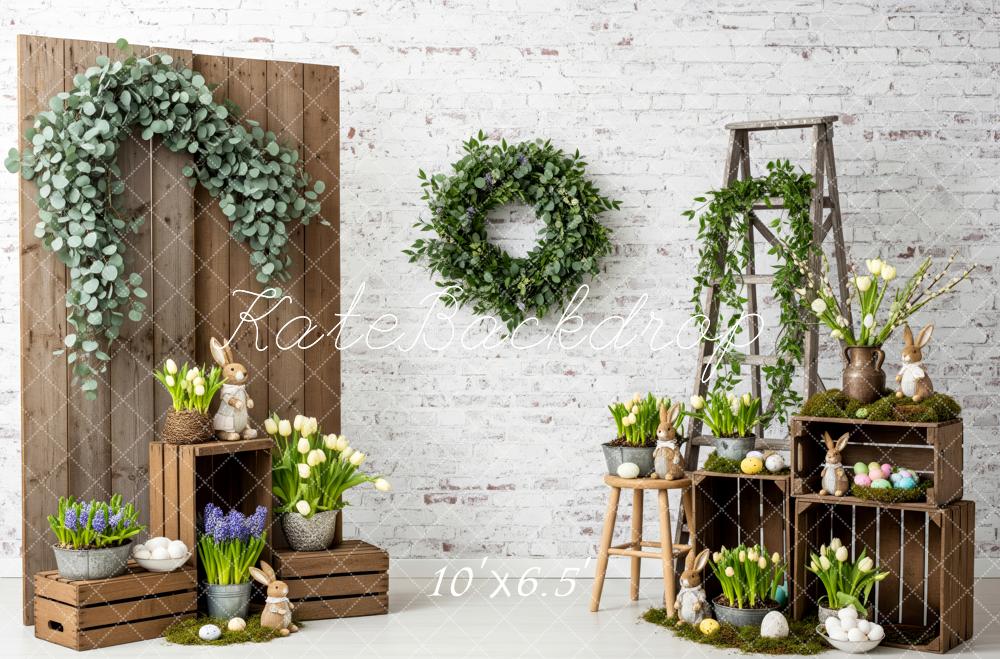 Kate Easter Bunny Tulips Brick Wall Fleece Backdrop Designed by Patty Robert - Image 2