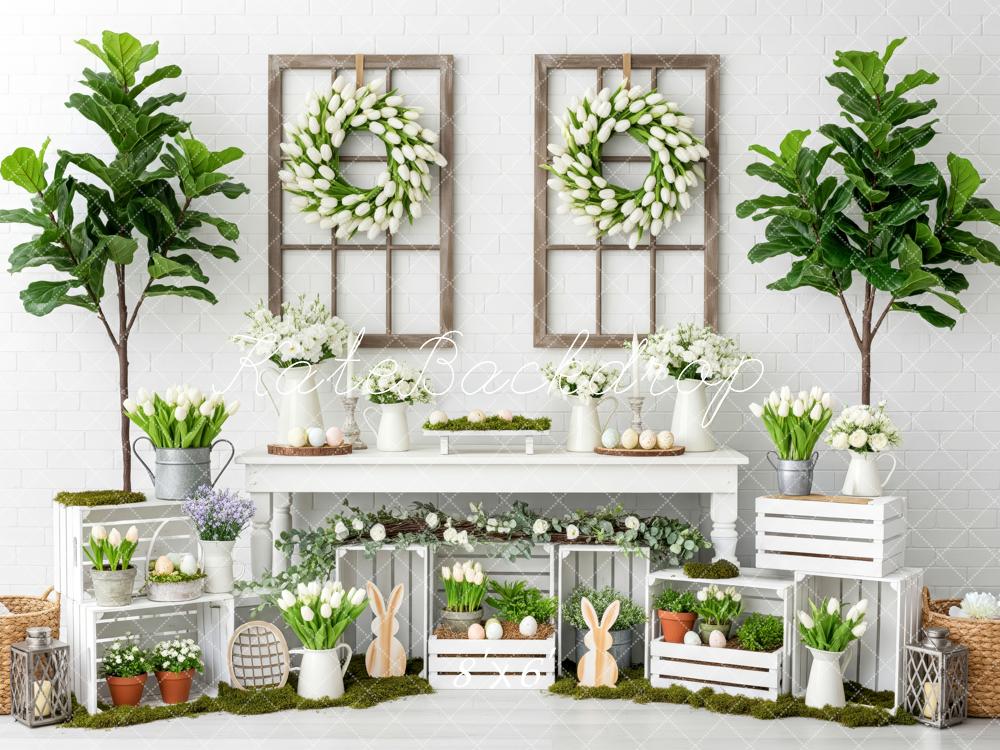 Kate Easter Bunny Tulips Greenery White Crates Backdrop Designed by Patty Robert - Image 3