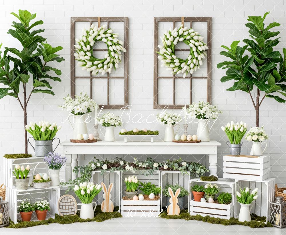Kate Easter Bunny Tulips Greenery White Crates Backdrop Designed by Patty Robert - Image 6