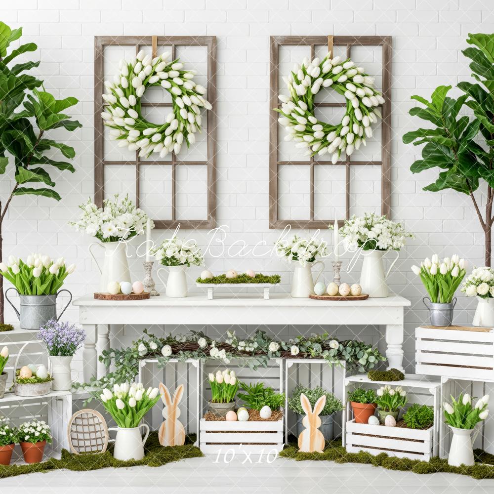 Kate Easter Bunny Tulips Greenery White Crates Backdrop Designed by Patty Robert - Image 7