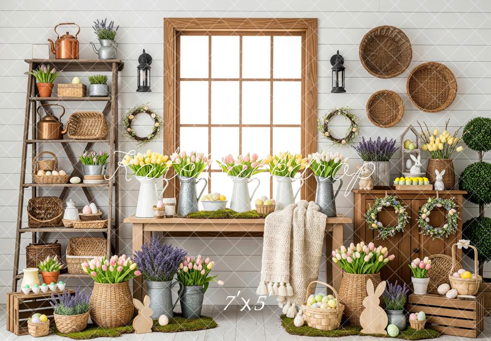 Kate Easter Bunny Tulips Wicker Baskets Backdrop Designed by Patty Robert