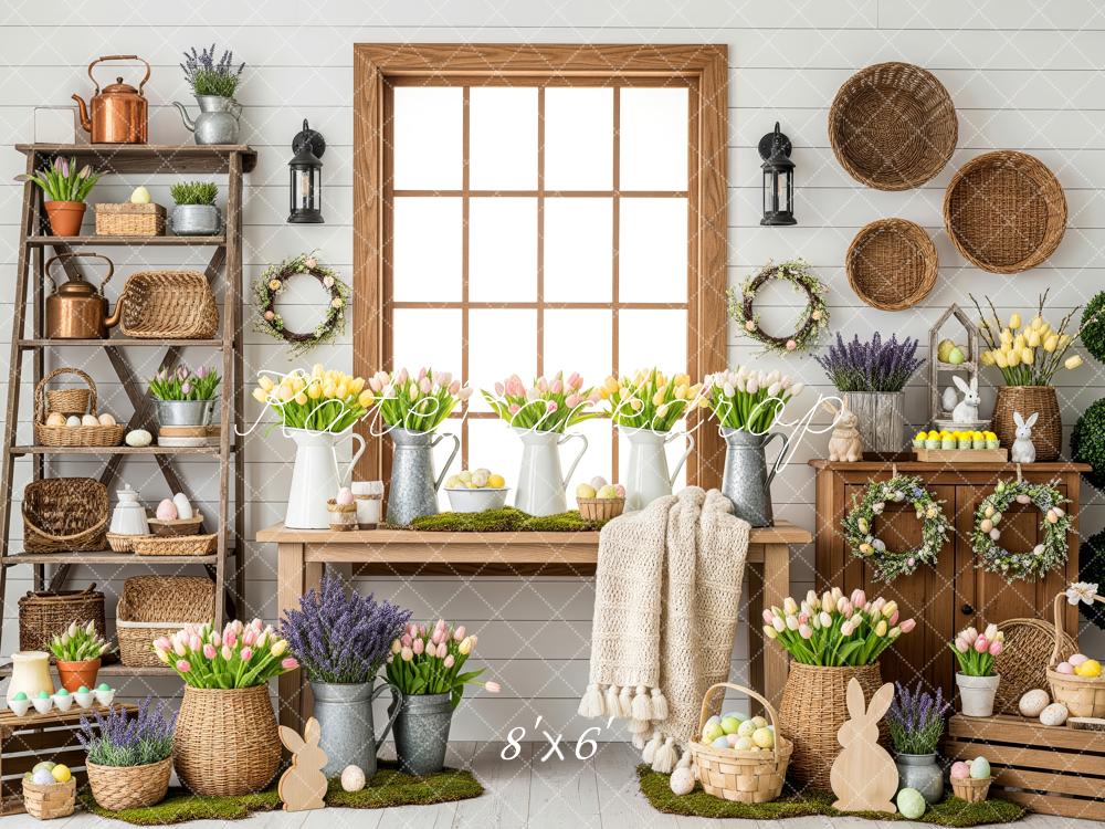 Kate Easter Bunny Tulips Wicker Baskets Backdrop Designed by Patty Robert - Image 3
