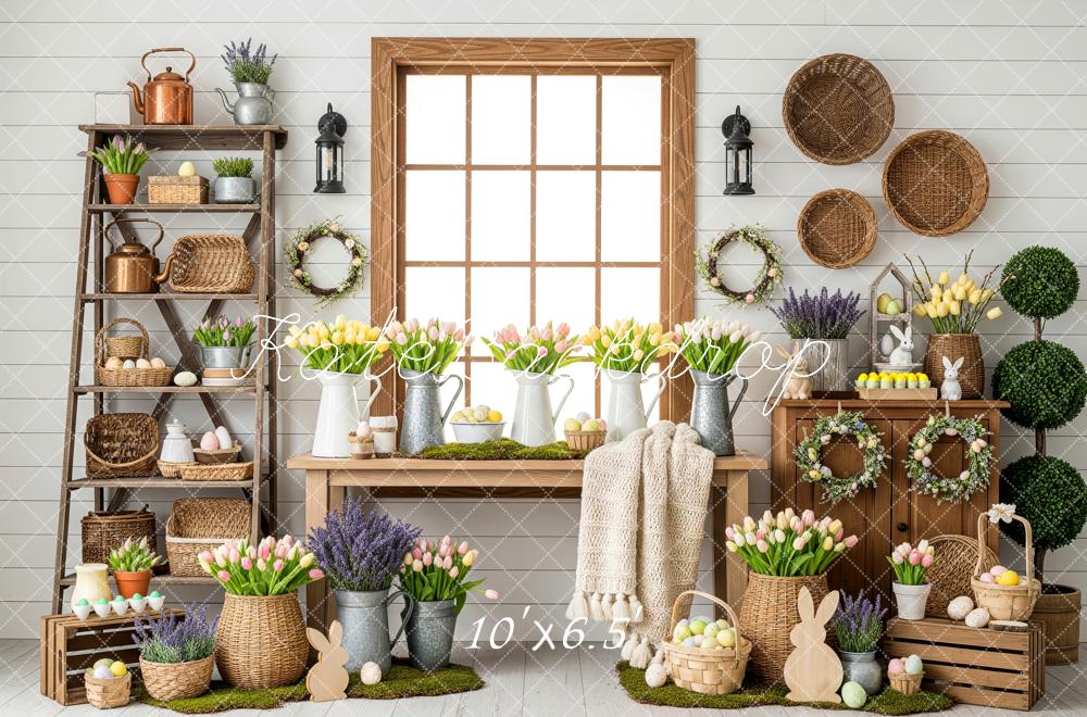 Kate Easter Bunny Tulips Wicker Baskets Backdrop Designed by Patty Robert - Image 4