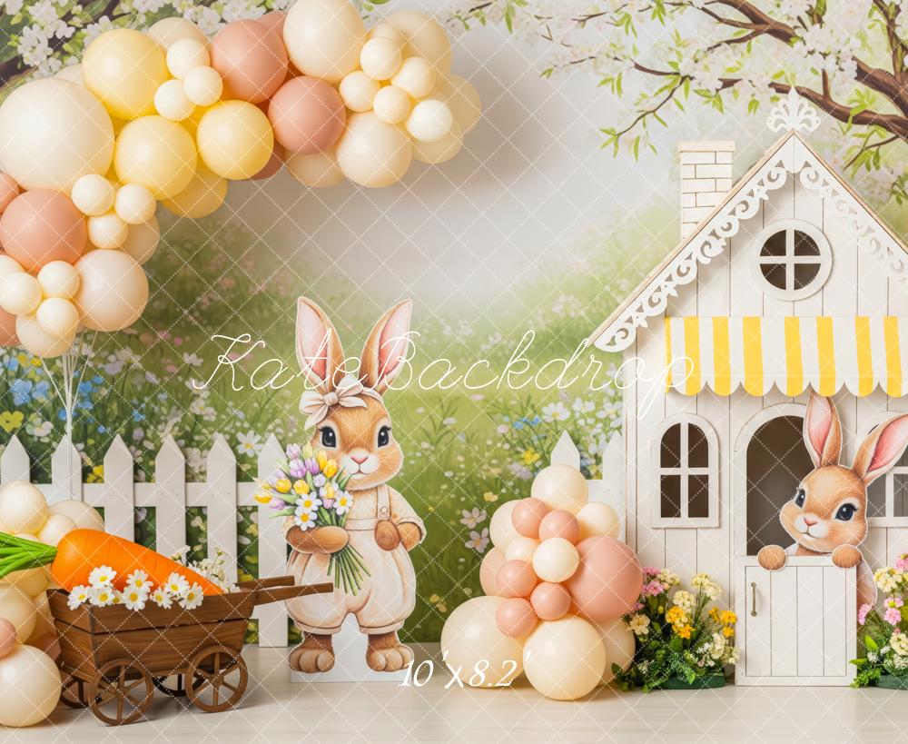 Kate Easter Bunny White Fence Fleece Backdrop Designed by Patty Robert - Image 3