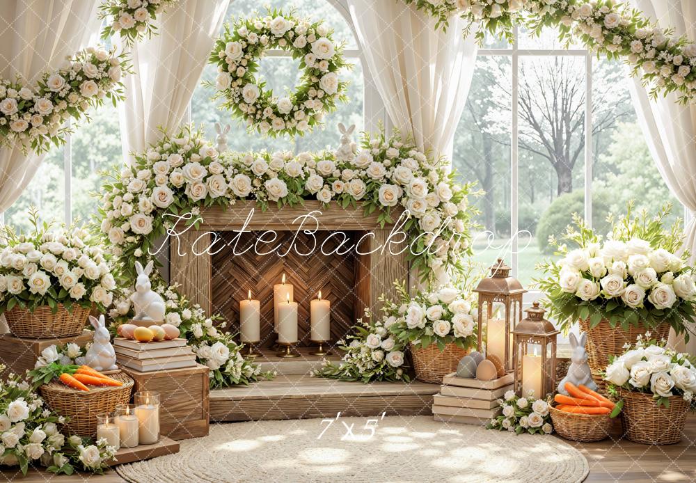 Kate Easter Bunny White Roses Baskets Backdrop Designed by Mini MakeBelieve