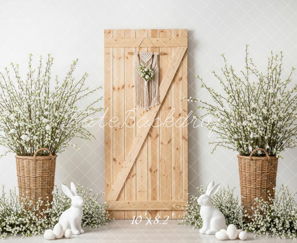 Kate Easter Bunny Wicker Baskets Wooden Door Fleece Backdrop Designed by Patty Robert - Image 3