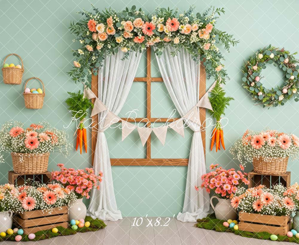 Kate Easter Bunny Window Floral Garland Fleece Backdrop Designed by Patty Robert - Image 3