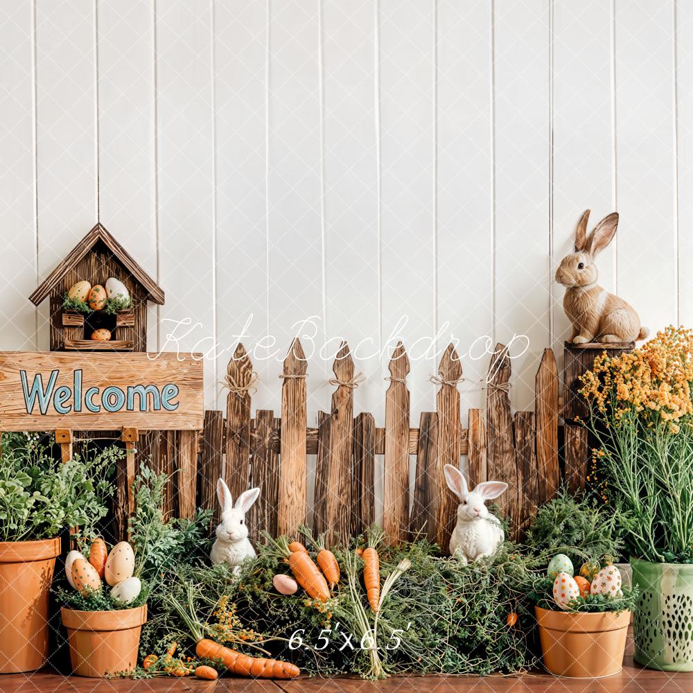 Kate Easter Bunny Wood Fence Backdrop Designed by Emetselch - Image 2