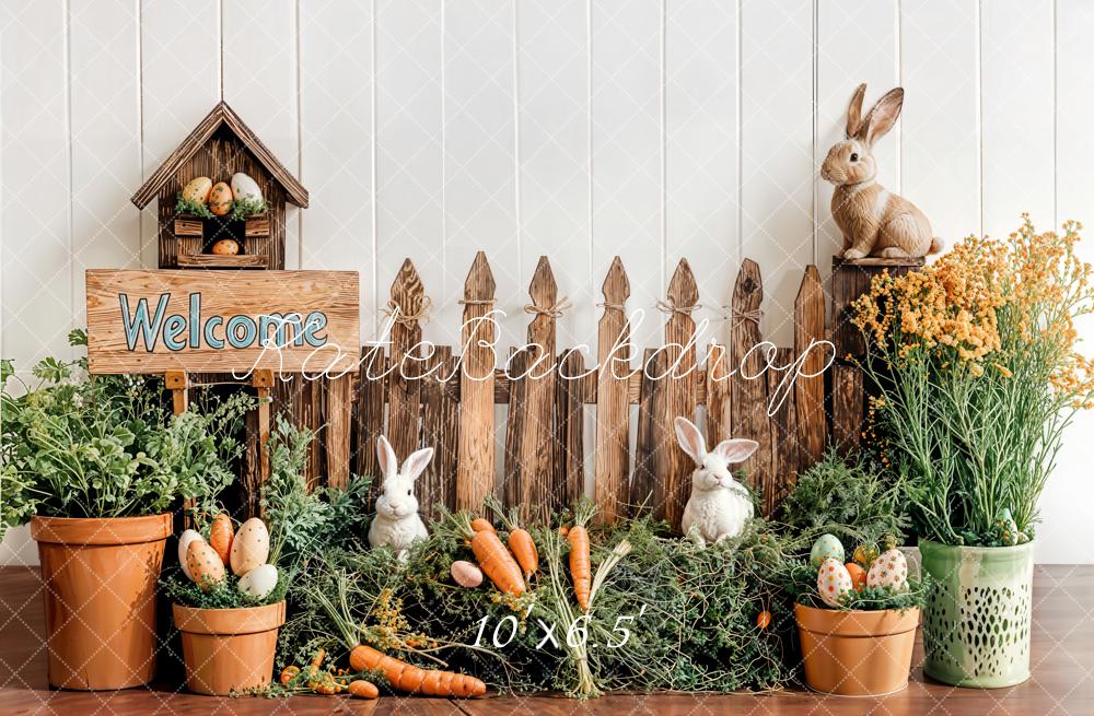 Kate Easter Bunny Wood Fence Backdrop Designed by Emetselch - Image 4