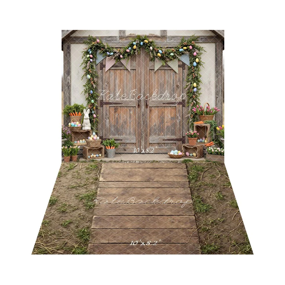 Kate Easter Bunny Wooden Barn Door Backdrop+Plank Path Mud Grass Backdrop - Image 3