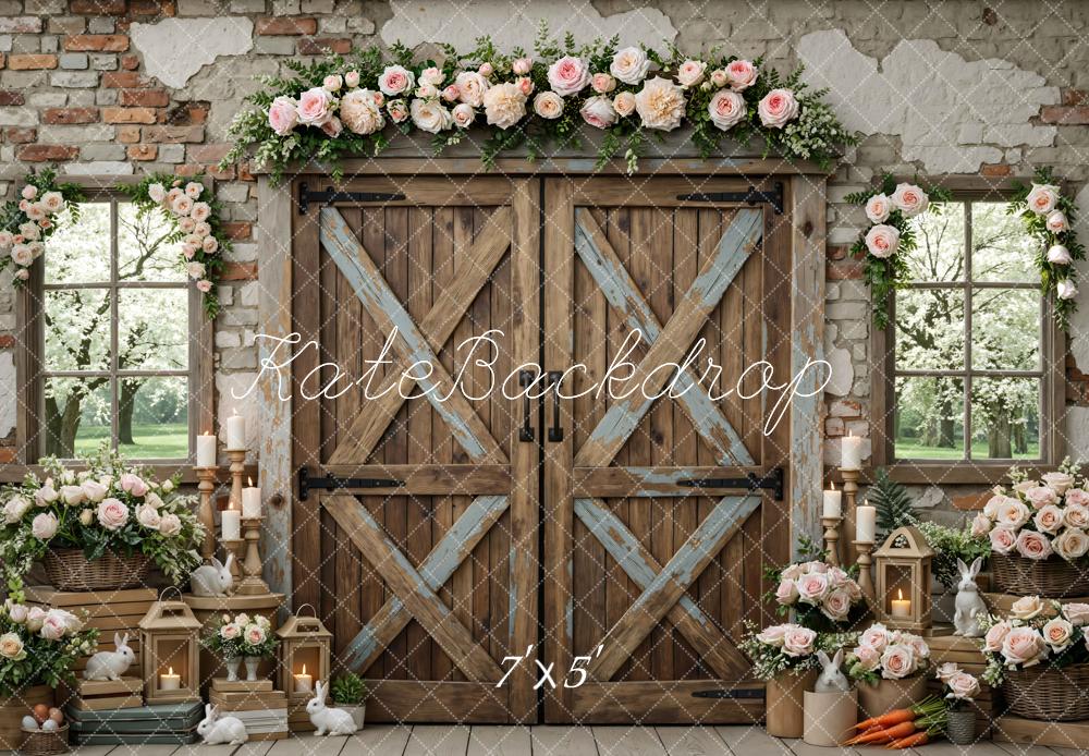 Kate Easter Bunny Wooden Barn Floral Decor Backdrop Designed by Mini MakeBelieve