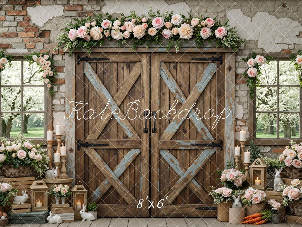Kate Easter Bunny Wooden Barn Floral Decor Backdrop Designed by Mini MakeBelieve - Image 3