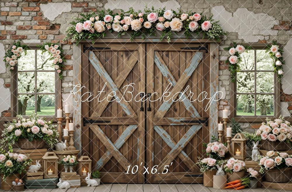Kate Easter Bunny Wooden Barn Floral Decor Backdrop Designed by Mini MakeBelieve - Image 4