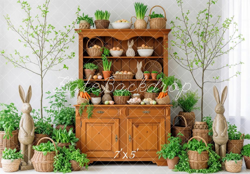 Kate Easter Bunny Wooden Cabinet Plants Backdrop Designed by Patty Robert