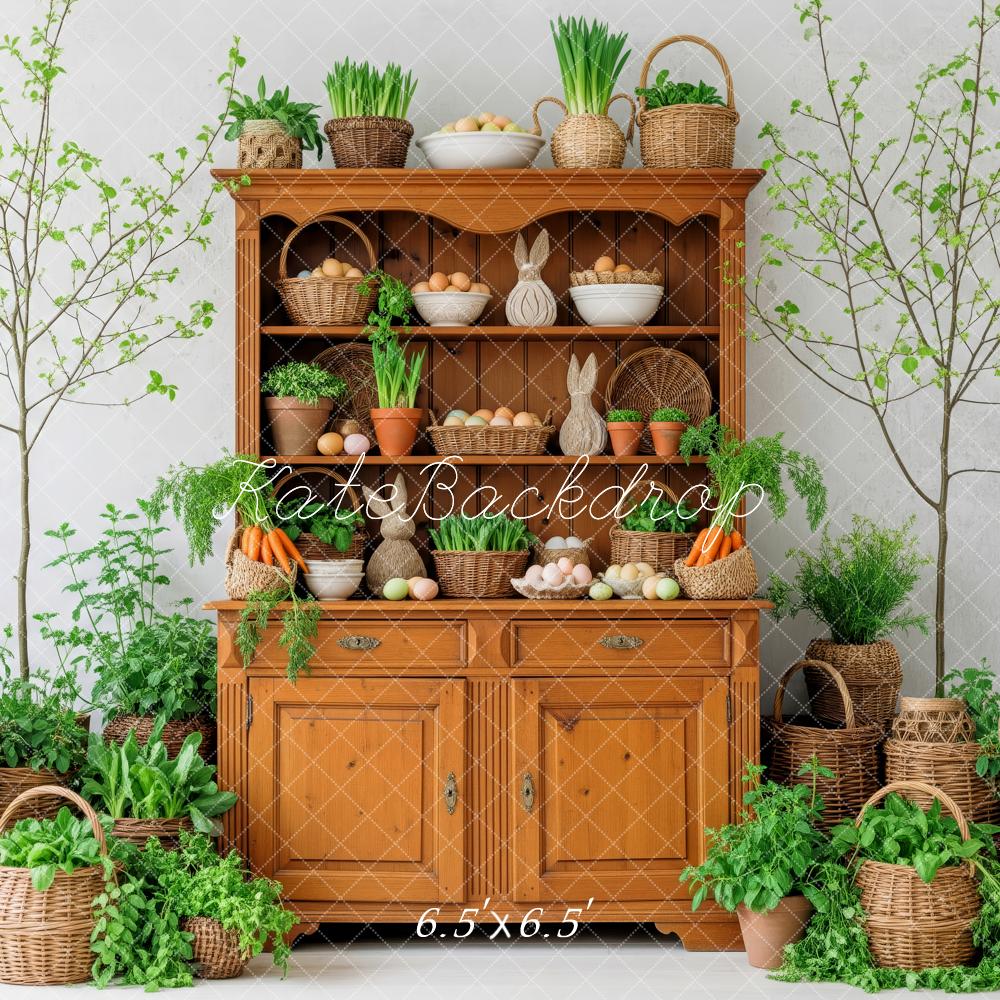 Kate Easter Bunny Wooden Cabinet Plants Backdrop Designed by Patty Robert - Image 2