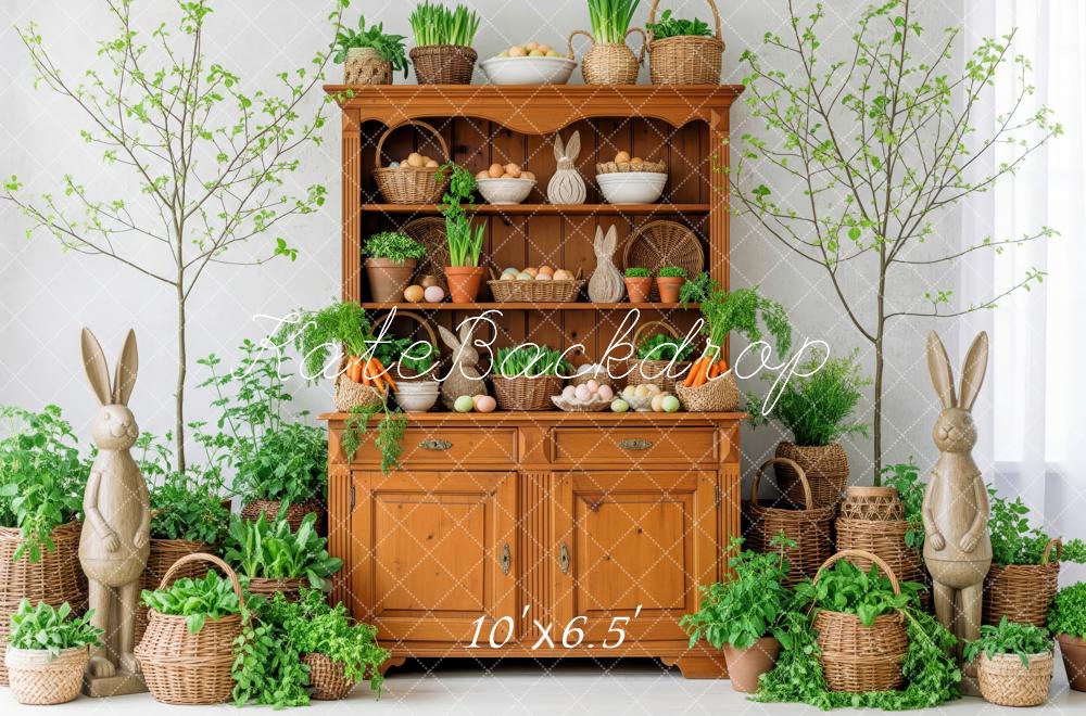 Kate Easter Bunny Wooden Cabinet Plants Backdrop Designed by Patty Robert - Image 4