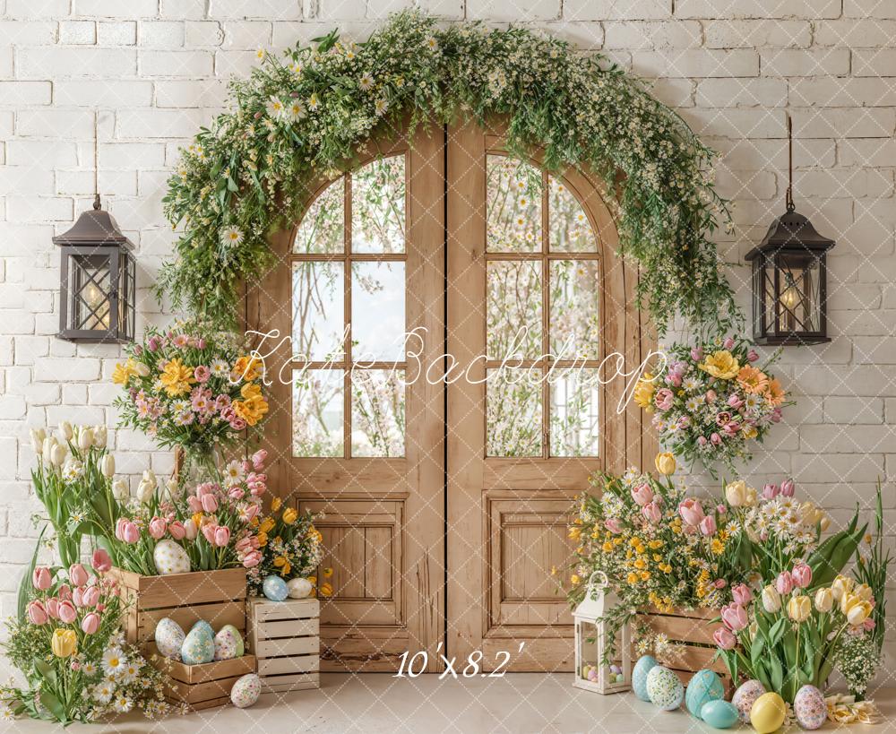 Kate Easter Bunny Wooden Door Tulips Fleece Backdrop Designed by Emetselch - Image 3