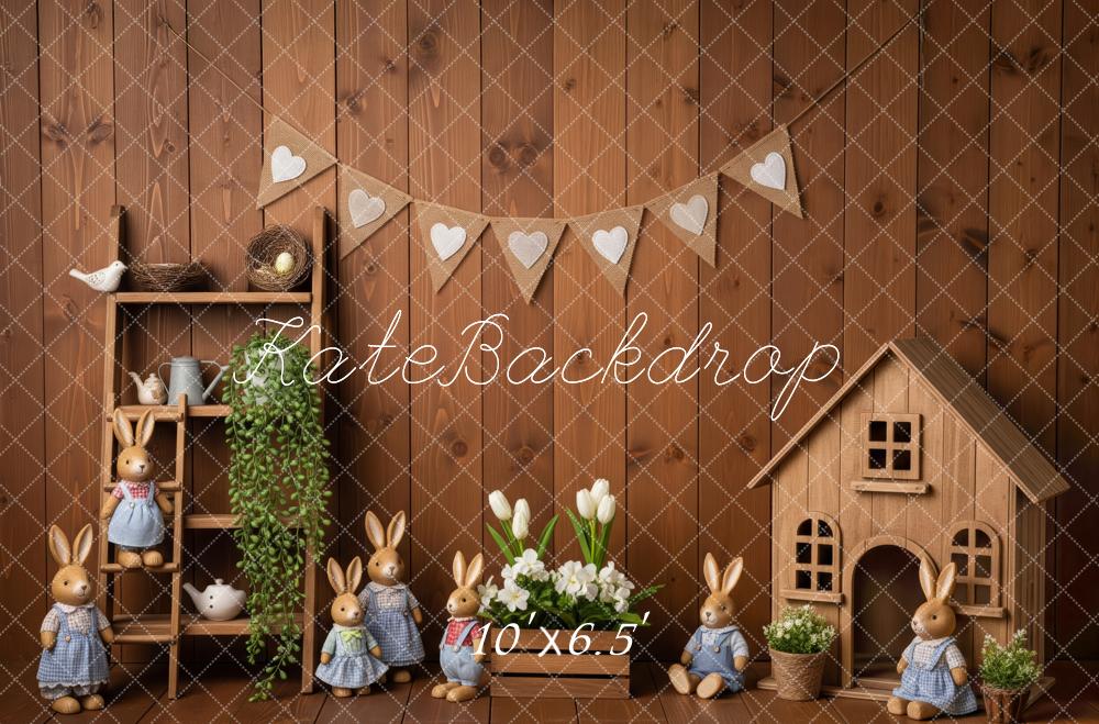 Kate Easter Bunny House Wooden Shelf Heart Garland Fleece Backdrop Designed by Patty Robert - Image 2