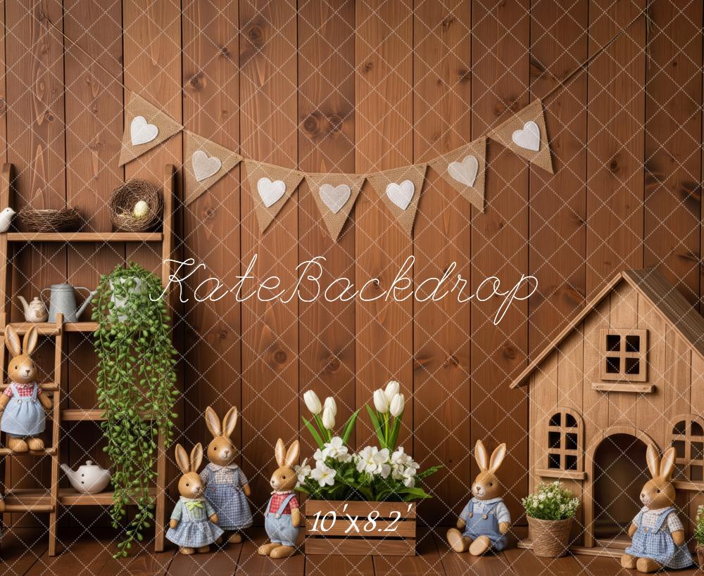 Kate Easter Bunny House Wooden Shelf Heart Garland Fleece Backdrop Designed by Patty Robert - Image 3