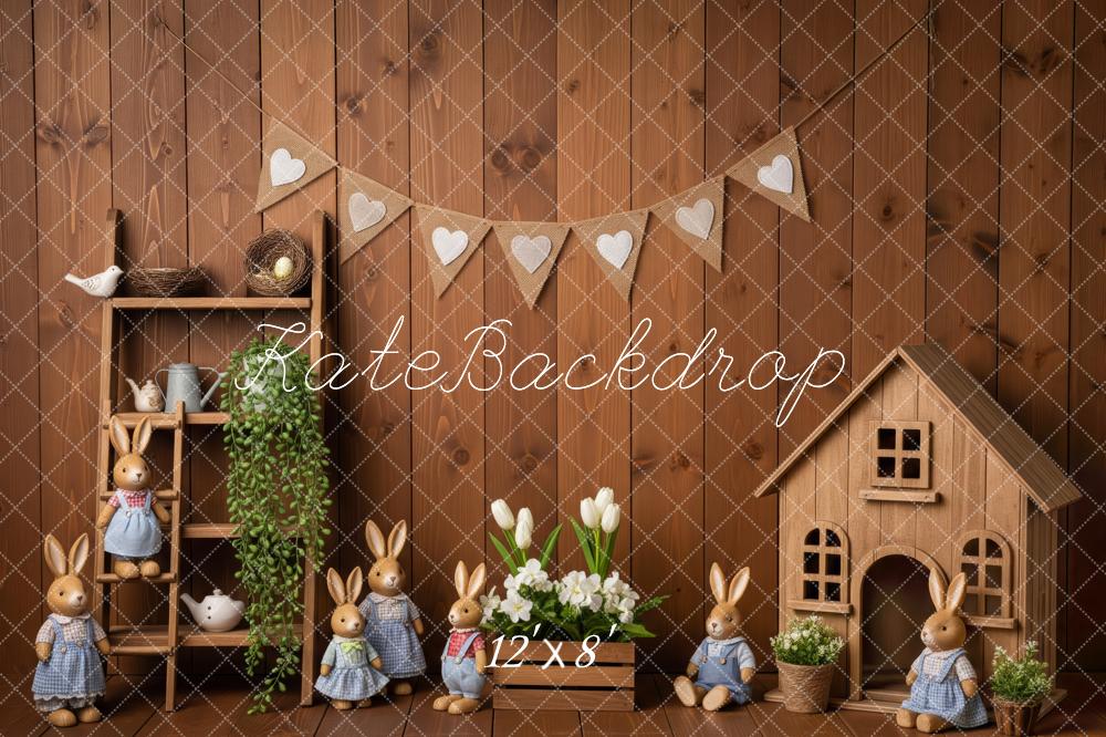 Kate Easter Bunny House Wooden Shelf Heart Garland Fleece Backdrop Designed by Patty Robert - Image 4