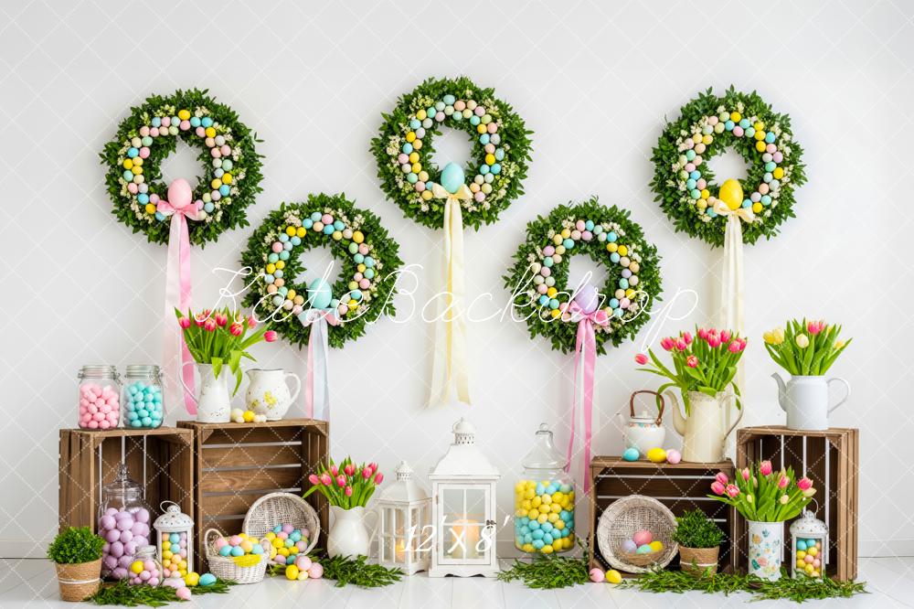 Kate Easter Bunny Wreath Pastel Eggs Fleece Backdrop Designed by Patty Robert - Image 4