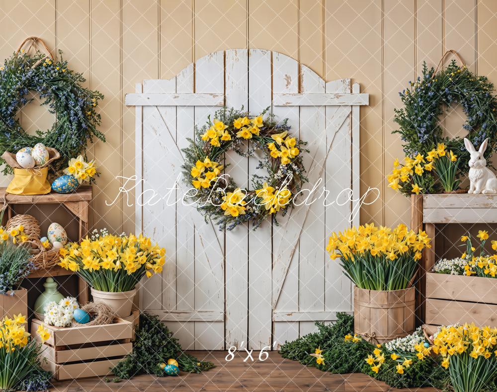 Kate Easter Bunny Yellow Floral Door Fleece Backdrop Designed by Emetselch - Image 2
