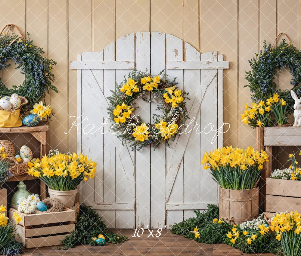 Kate Easter Bunny Yellow Floral Door Fleece Backdrop Designed by Emetselch - Image 3