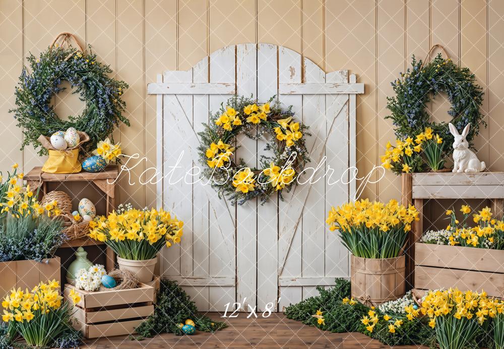 Kate Easter Bunny Yellow Floral Door Fleece Backdrop Designed by Emetselch - Image 4