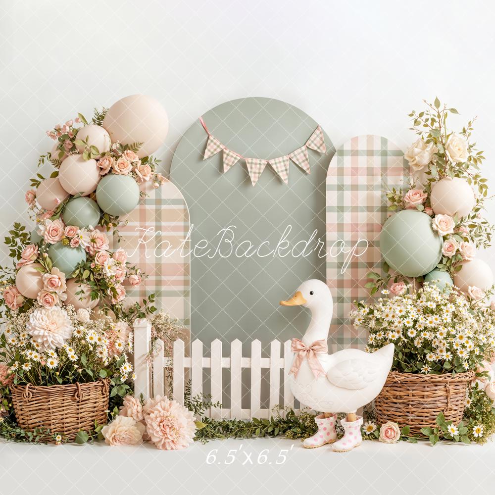 Kate Spring Duck Floral Balloons Pastel Backdrop Designed by Emetselch - Image 11