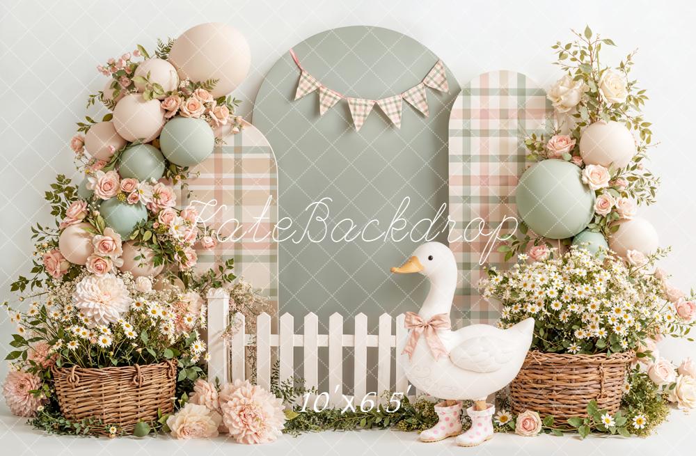 Kate Spring Duck Floral Balloons Pastel Backdrop Designed by Emetselch - Image 13