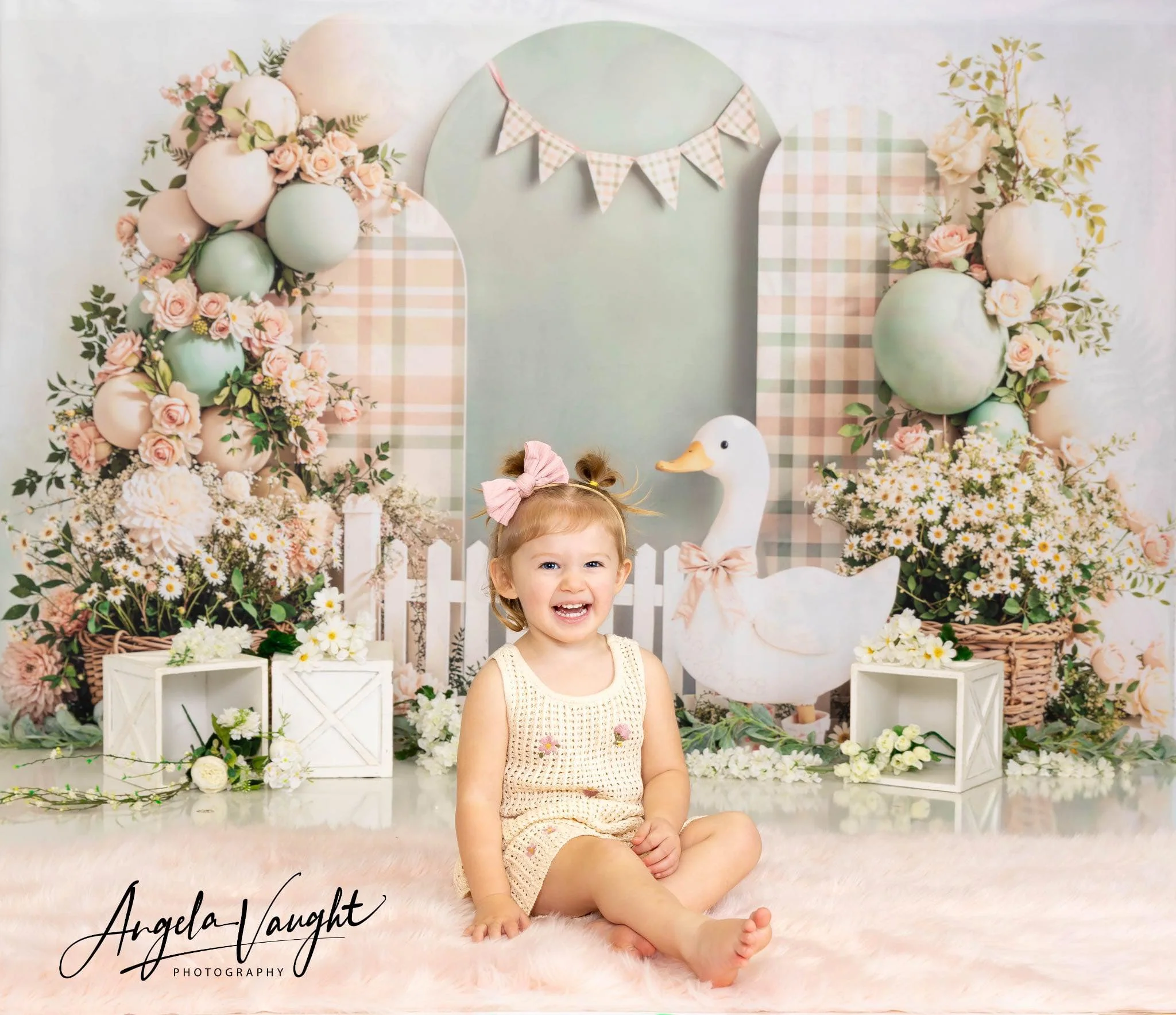 Kate Spring Duck Floral Balloons Pastel Backdrop Designed by Emetselch - Image 3