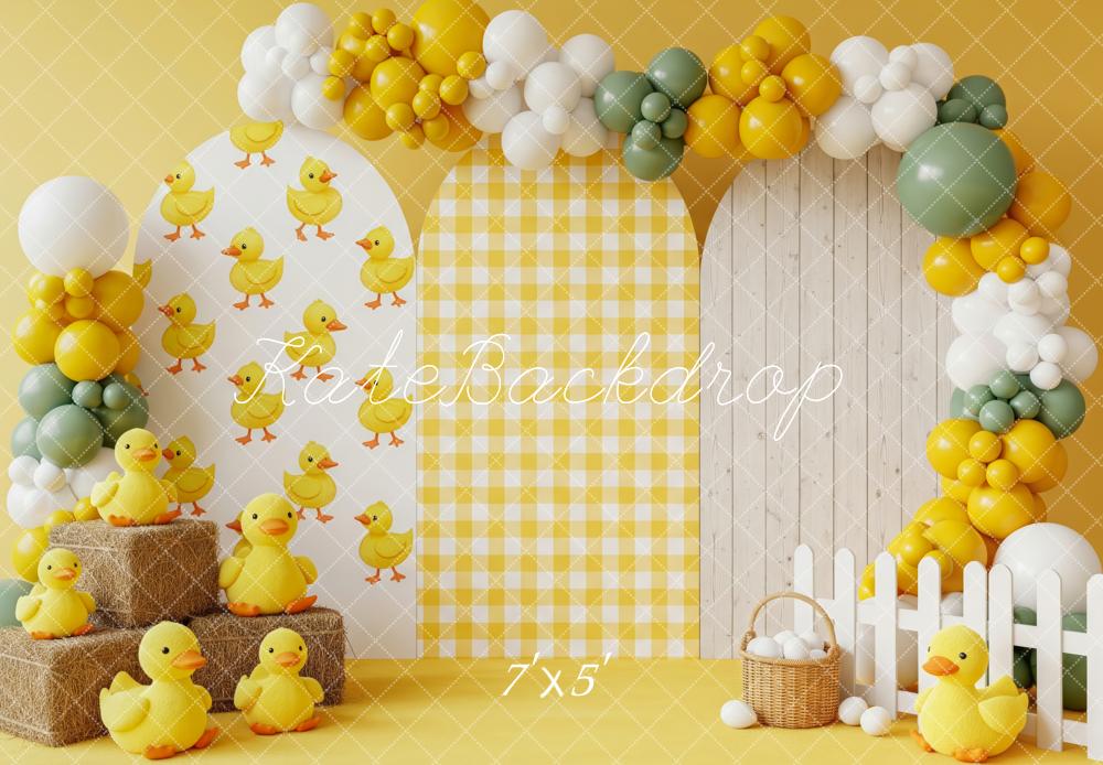 Kate Birthday Ducklings Balloons White Fence Backdrop Designed by Patty Robert