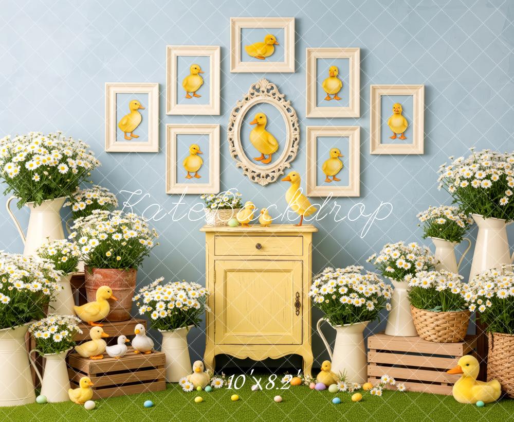 Kate Easter Ducklings Daisies Blue Wall Fleece Backdrop Designed by Patty Robert - Image 3