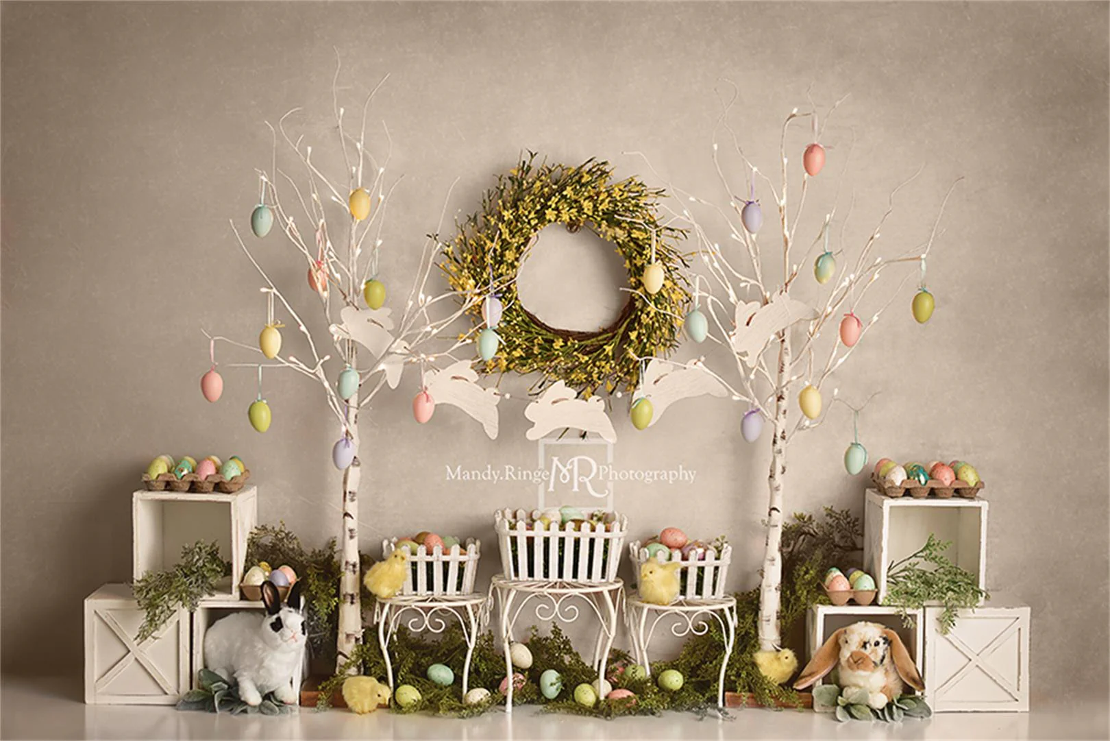 Kate Easter Egg Trees and Bunnies Backdrop Designed By Mandy Ringe Photography - Image 2