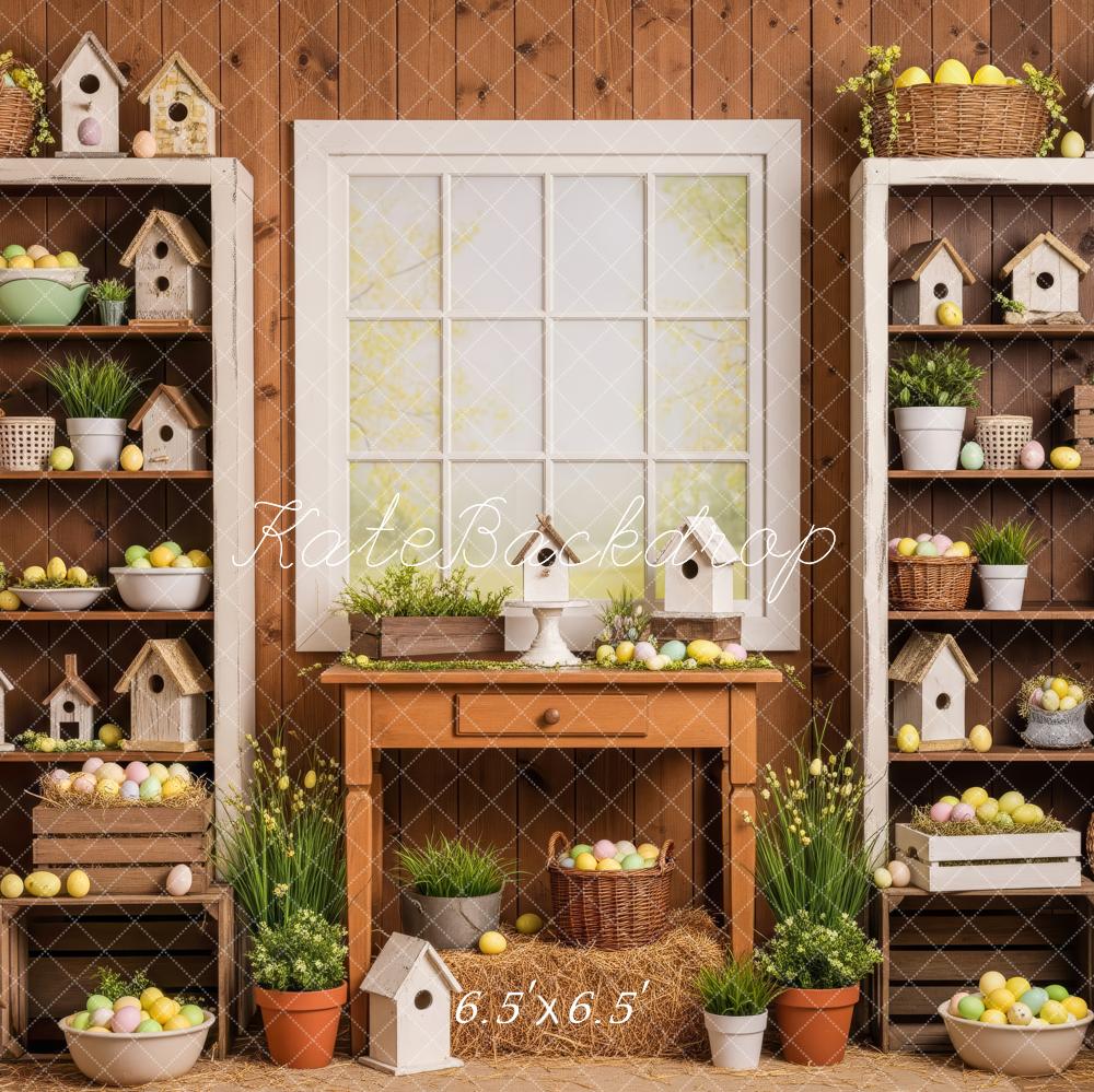 Kate Easter Eggs Birdhouses Rustic Window Backdrop Designed by Patty Robert - Image 2