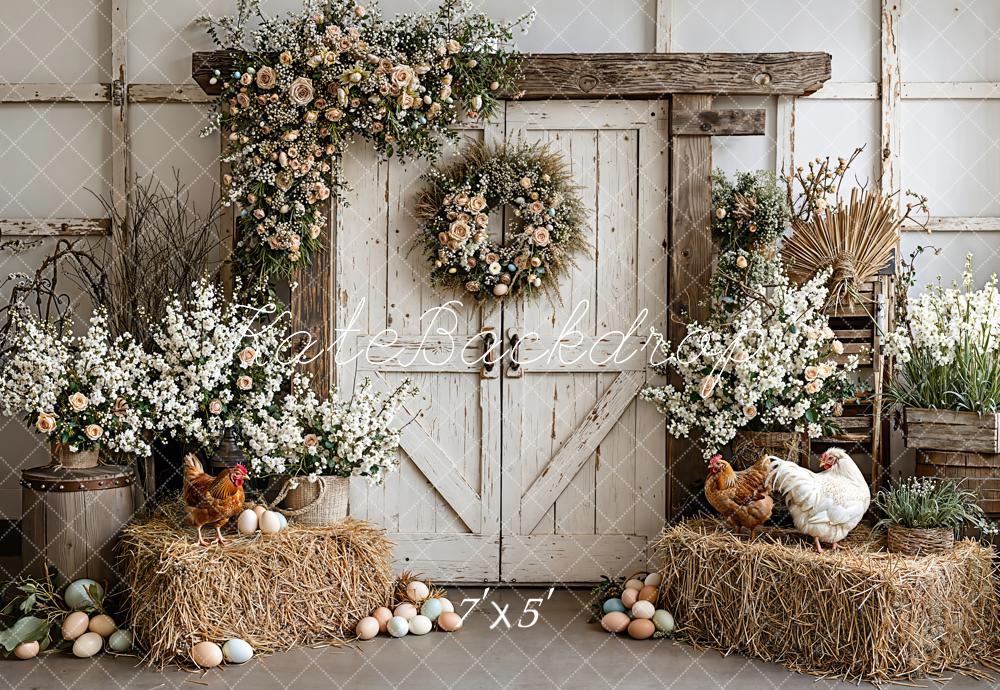 Kate Easter Eggs Chickens Rustic Backdrop Designed by Emetselch - Image 2