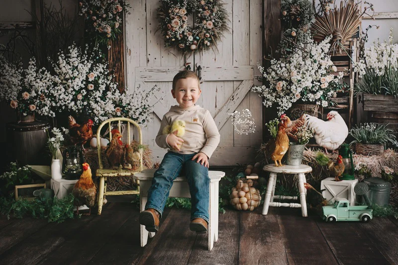 Kate Easter Eggs Chickens Rustic Backdrop Designed by Emetselch - Image 3