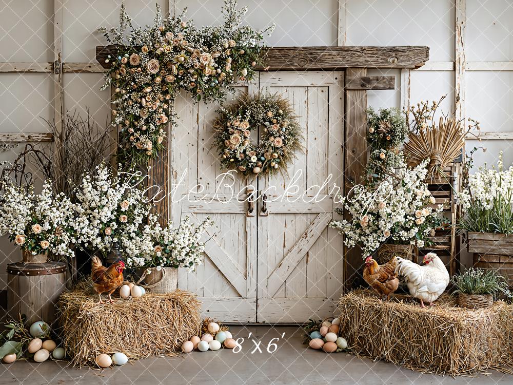 Kate Easter Eggs Chickens Rustic Backdrop Designed by Emetselch - Image 5