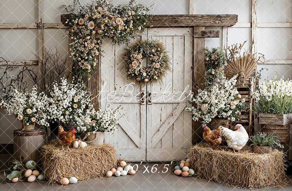 Kate Easter Eggs Chickens Rustic Backdrop Designed by Emetselch - Image 6