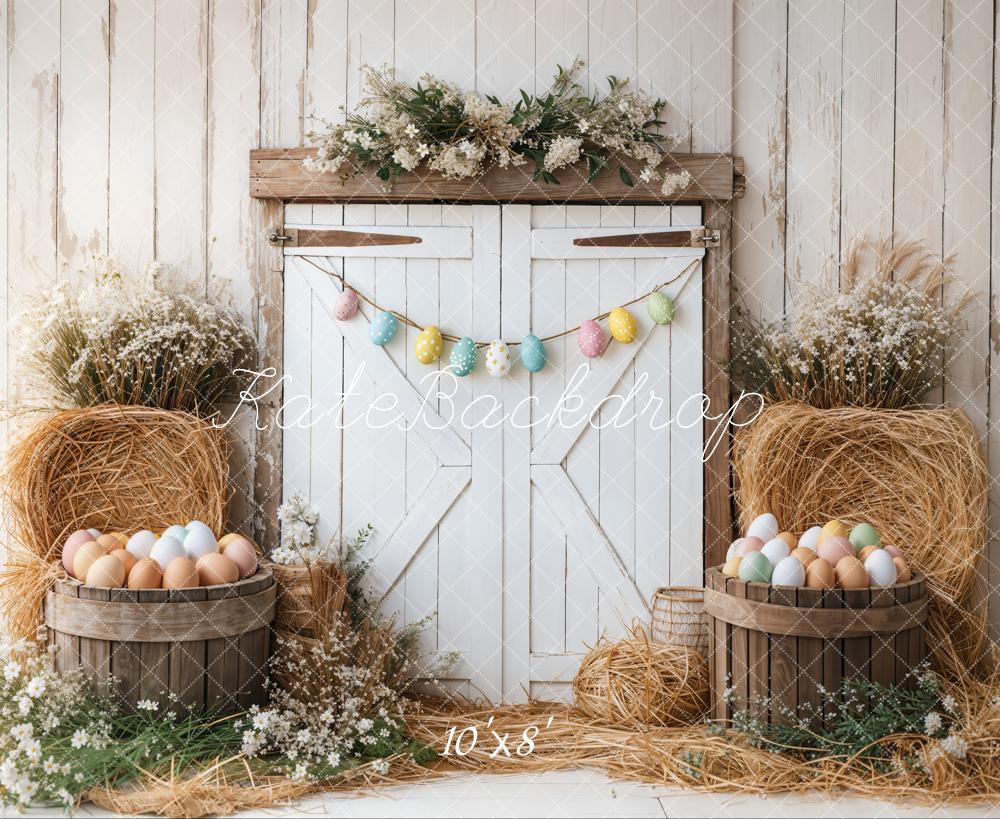 Kate Easter Eggs Floral Barn Door Hay Fleece Backdrop Designed by Emetselch - Image 3