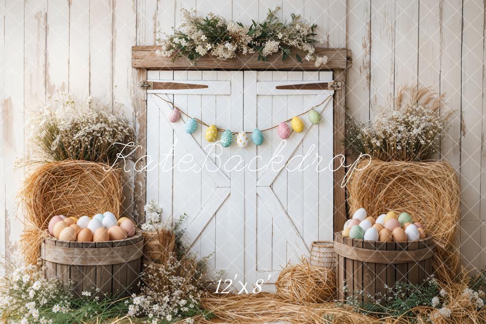 Kate Easter Eggs Floral Barn Door Hay Fleece Backdrop Designed by Emetselch - Image 4