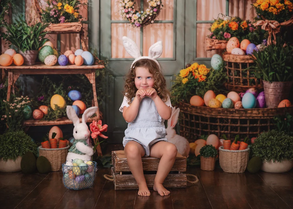 Kate Easter Eggs Flowers Green Door Backdrop Designed by Emetselch - Image 3