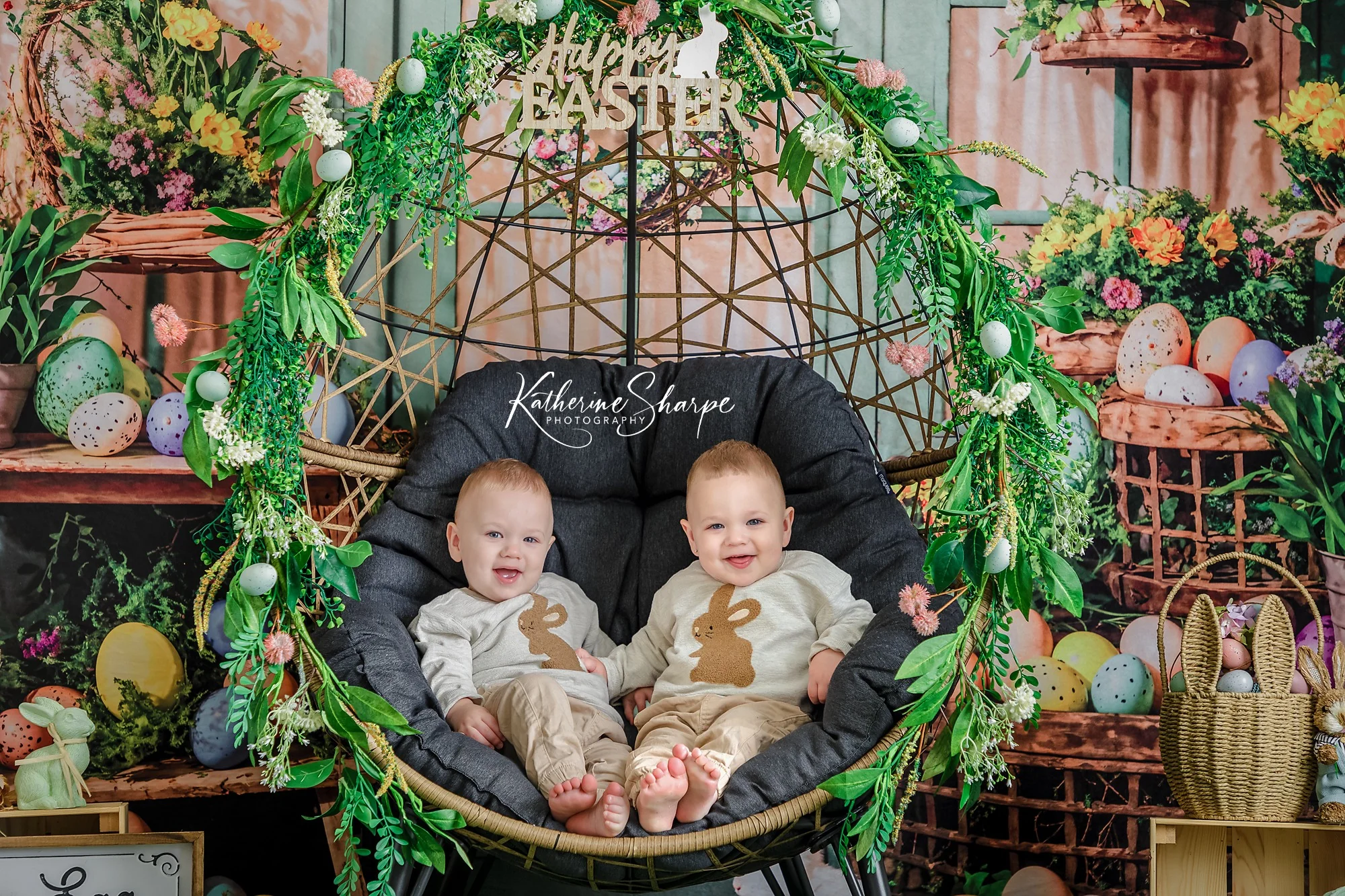 Kate Easter Eggs Flowers Green Door Backdrop Designed by Emetselch - Image 4