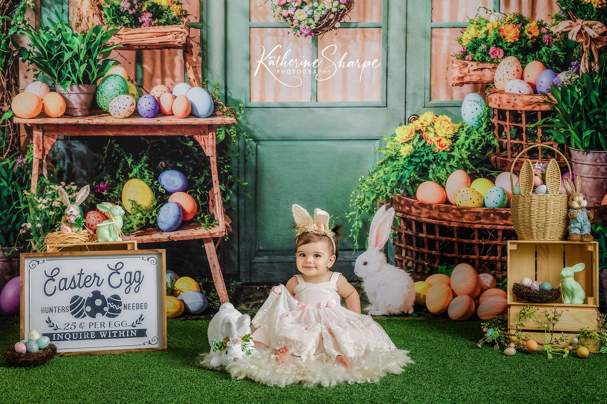 Kate Easter Eggs Flowers Green Door Backdrop Designed by Emetselch - Image 5
